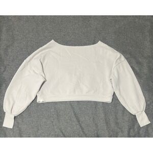 Blogilates Womens Large Sweatshirt Crop Pullover Off Shoulder Cream